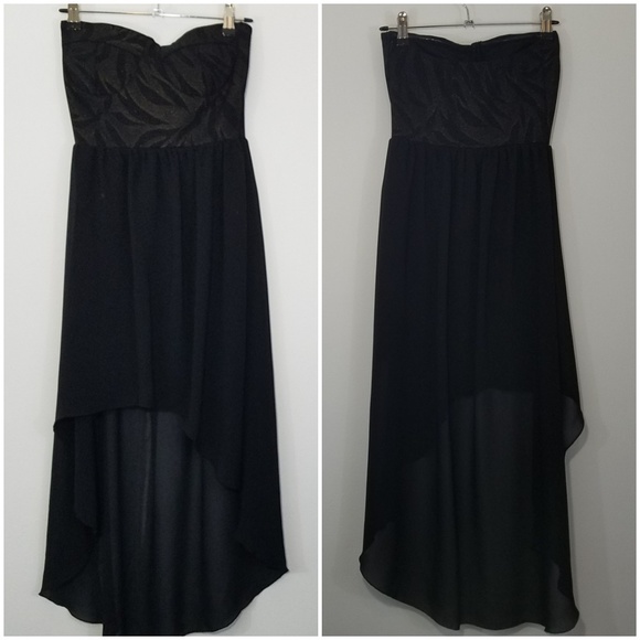 Wet Seal Dresses & Skirts - Wet Seal Dress Black Gold Strapless Hi/Lo Size XS
